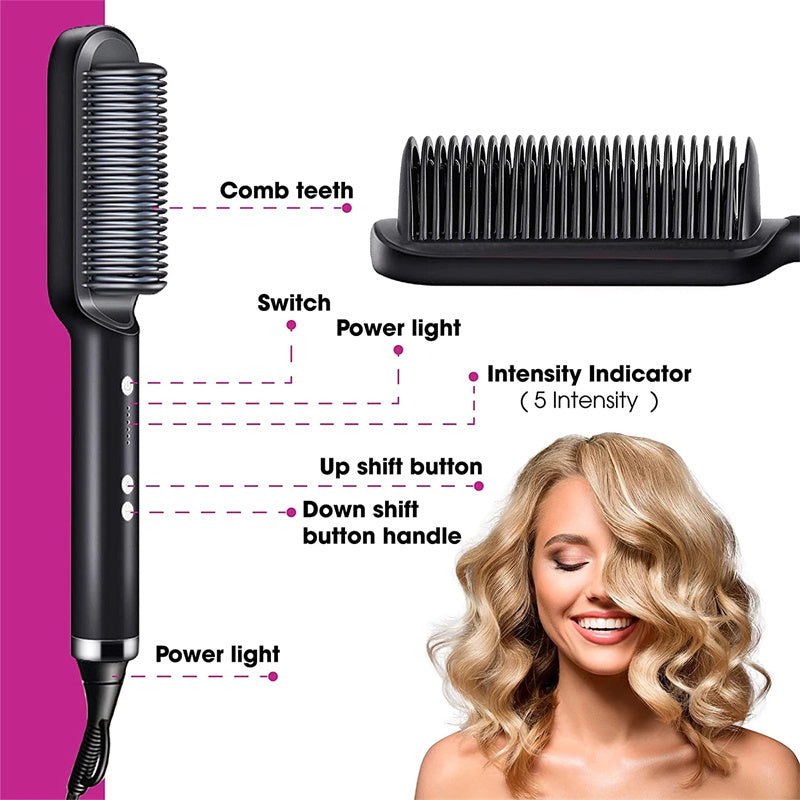 2-in-1 Hair Straightener & Curling Hot Comb