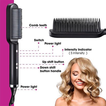 2-in-1 Hair Straightener & Curling Hot Comb